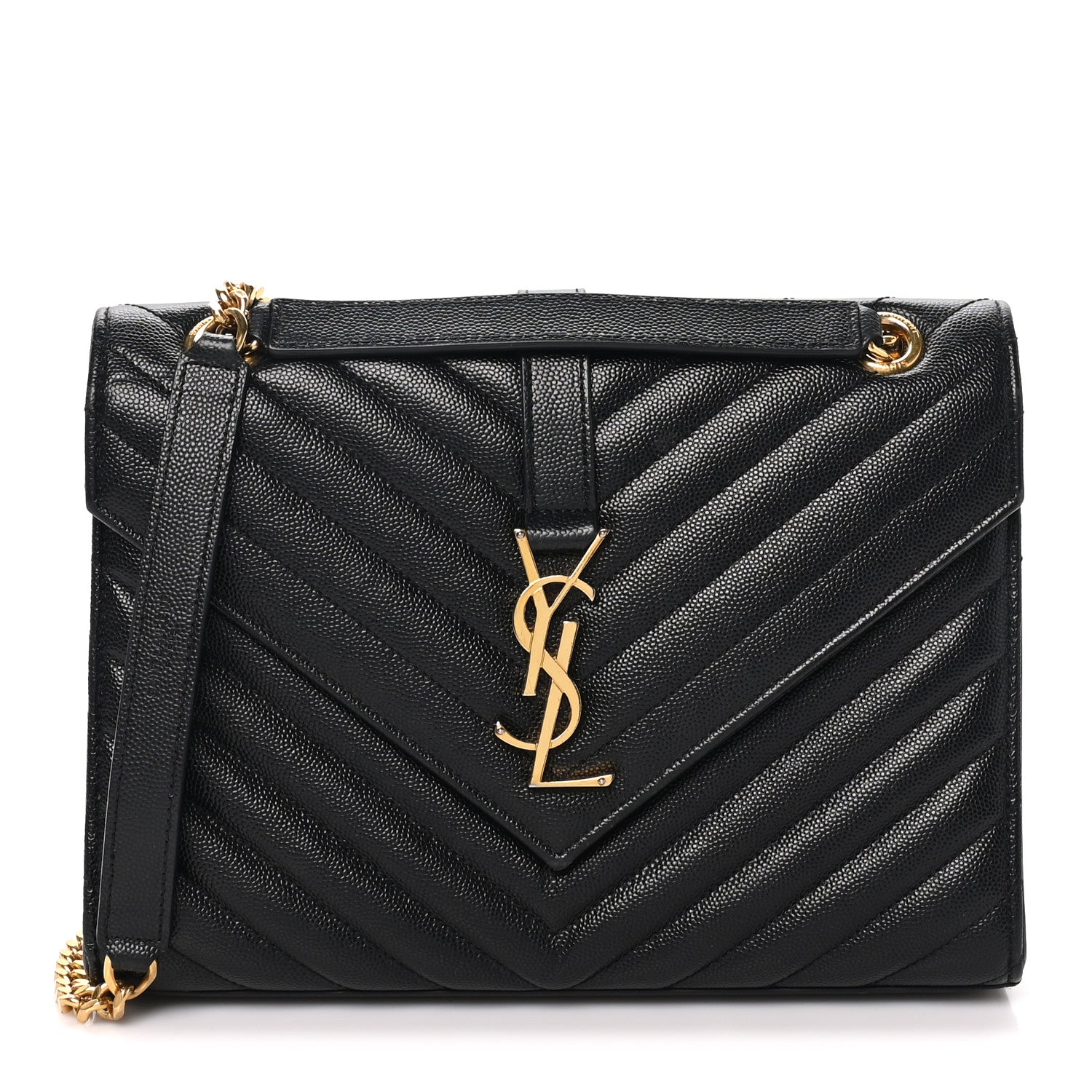 Saint Laurent Grain De Poudre Matelasse Chevron Medium Monogram Satchel Black