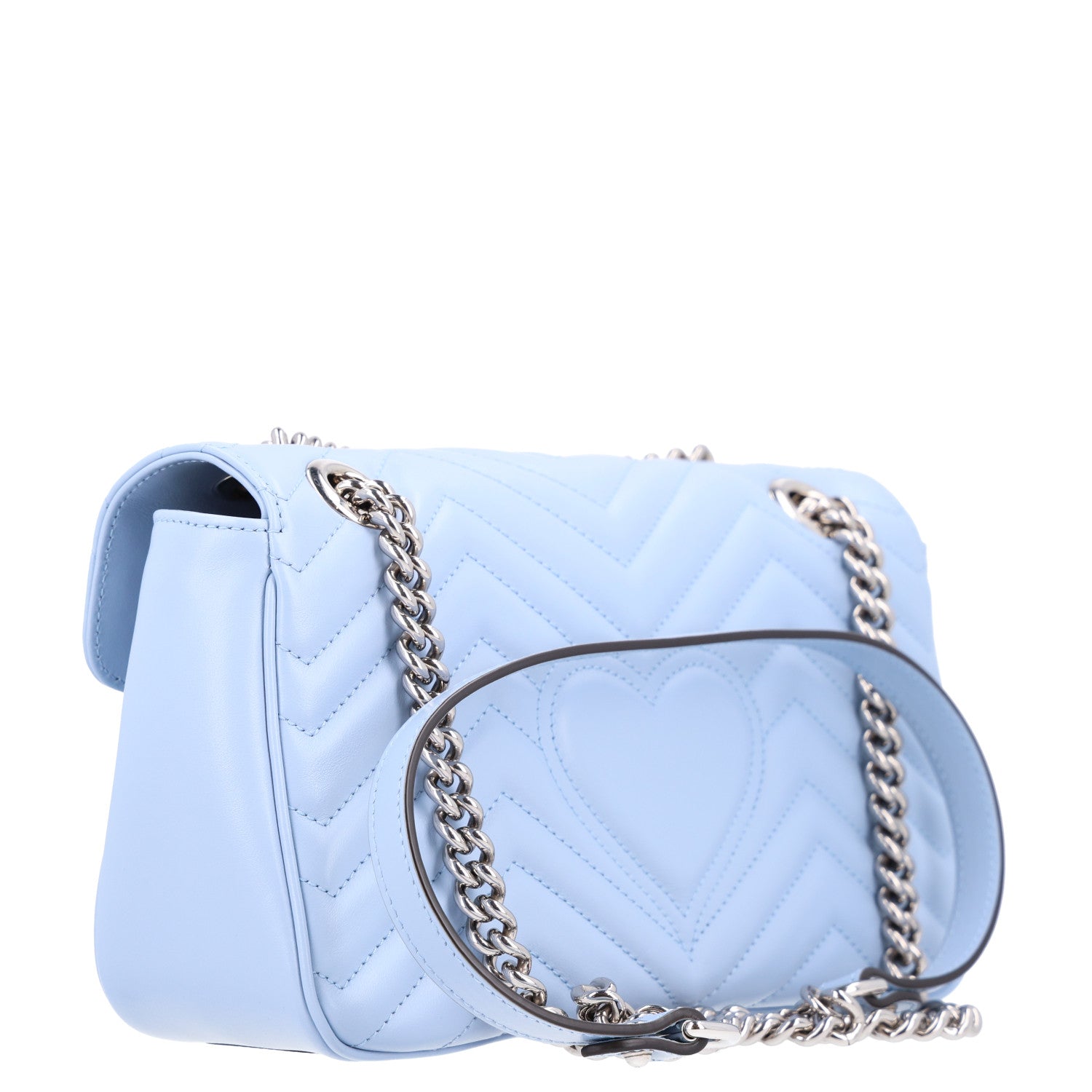 Gucci Calfskin Matelasse Small GG Marmont Shoulder Bag Porcelain Light Blue