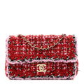 Chanel Tweed Quilted Mini Rectangular Flap Red Pink Multicolor