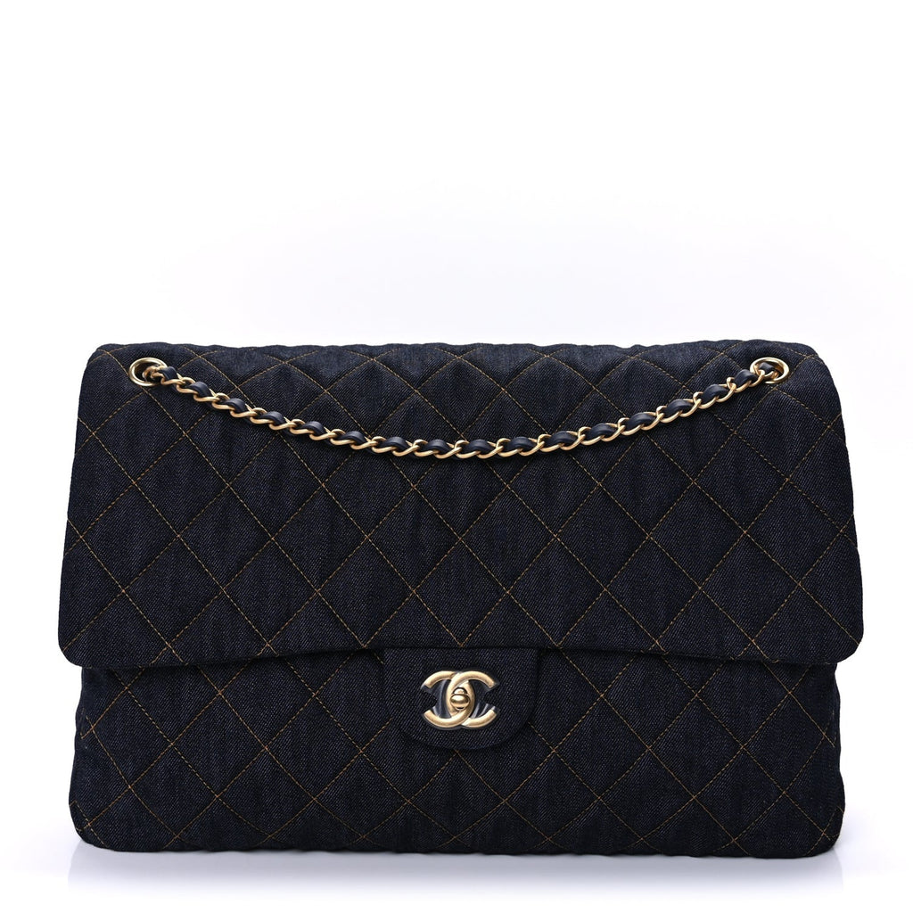 Chanel Denim Quilted XXL Travel Flap Bag Dark Blue