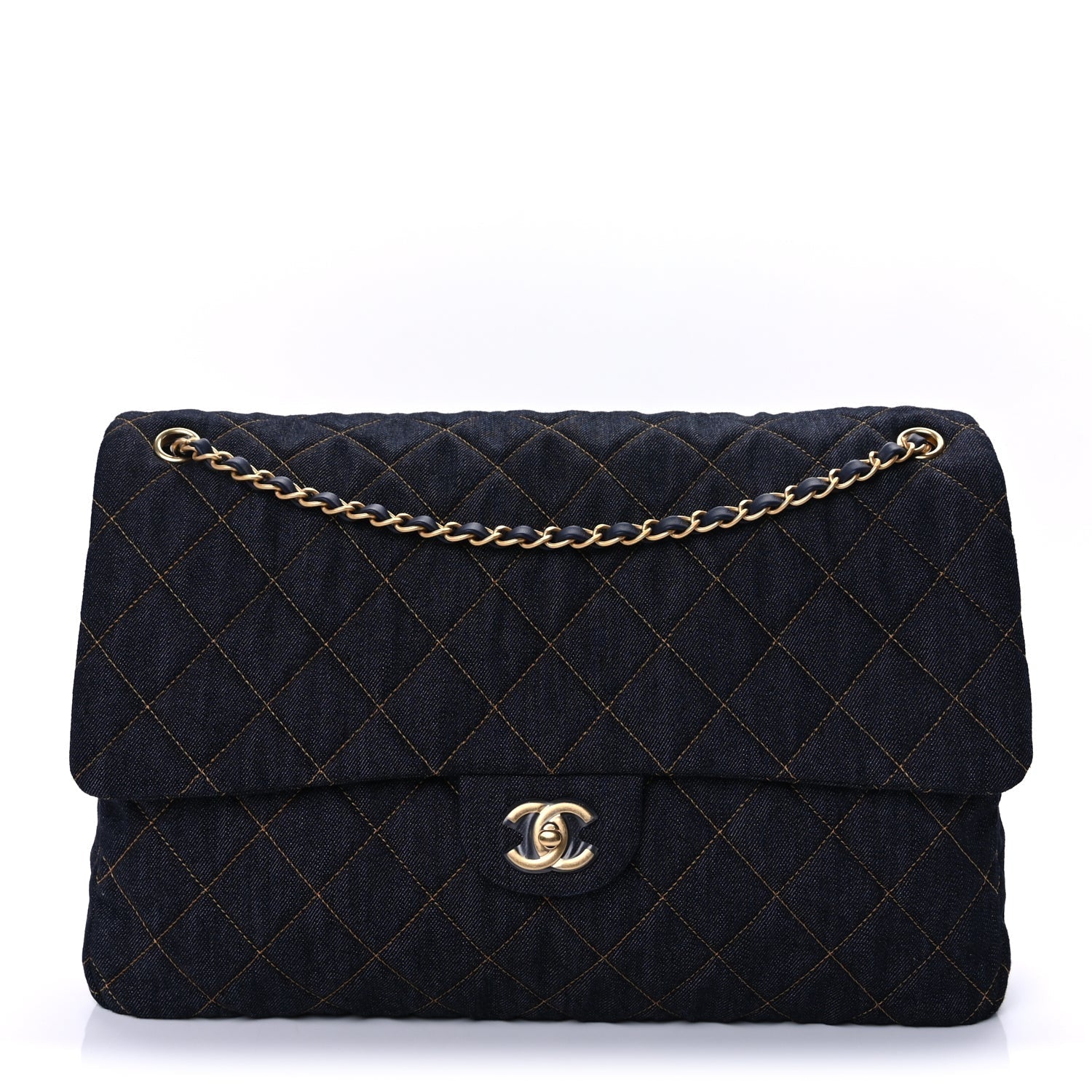 Chanel Denim Quilted XXL Travel Flap Bag Dark Blue