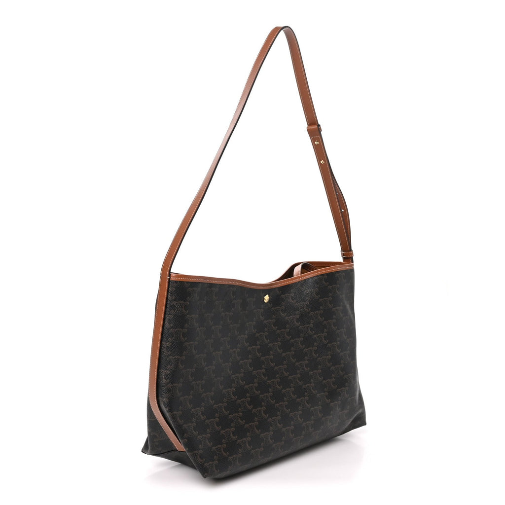 Celine Triomphe Canvas Calfskin Shopper Tote Tan