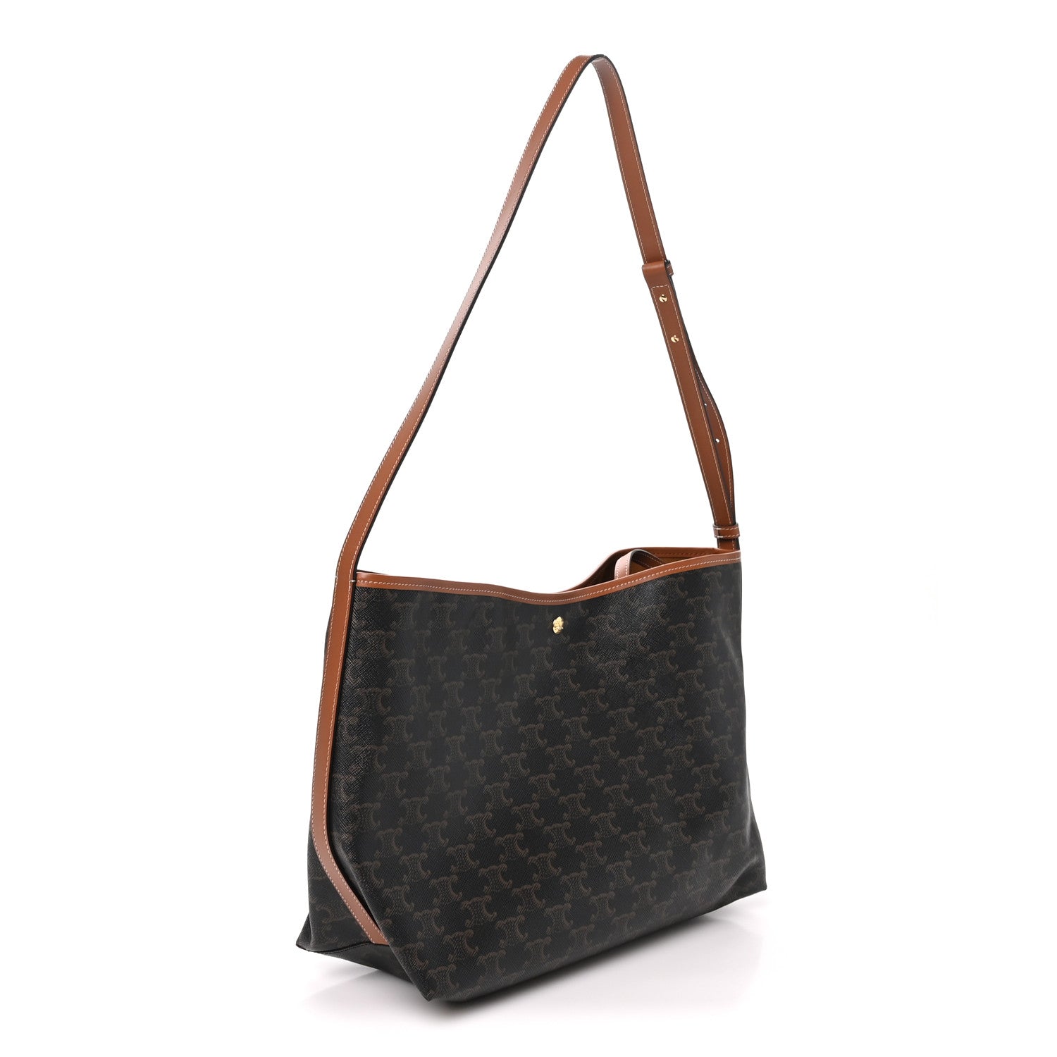 Celine Triomphe Canvas Calfskin Shopper Tote Tan