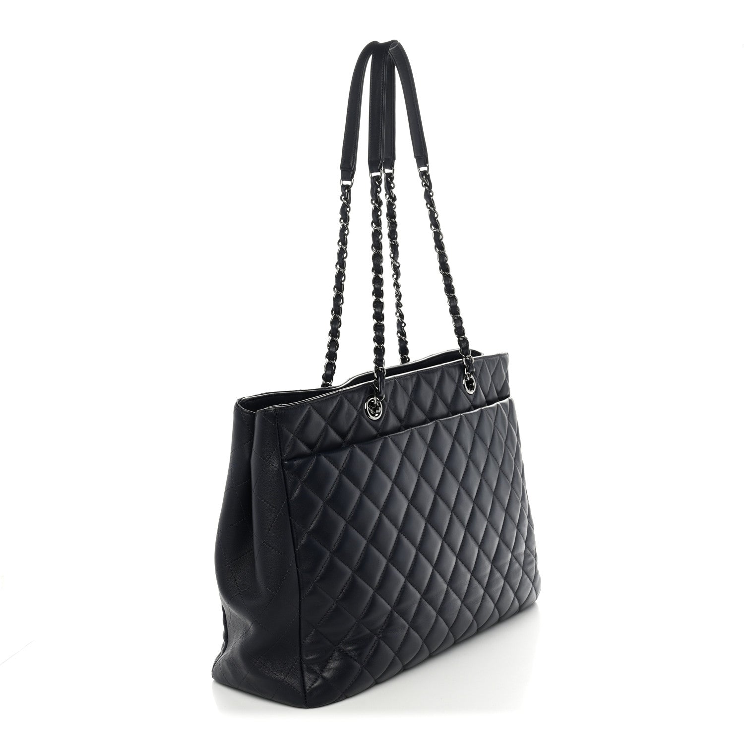 Chanel Calfskin Quilted Large CC Shopping Tote Dark Purple