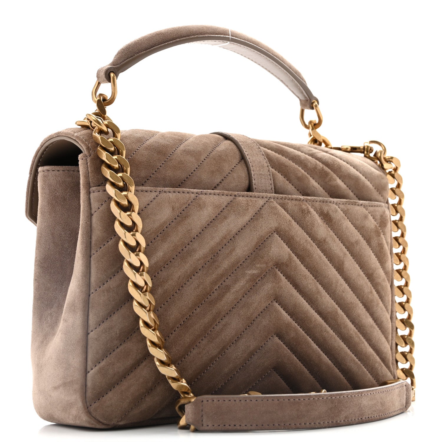 Saint Laurent Suede Matelasse Chevron Monogram Medium College Bag Taupe