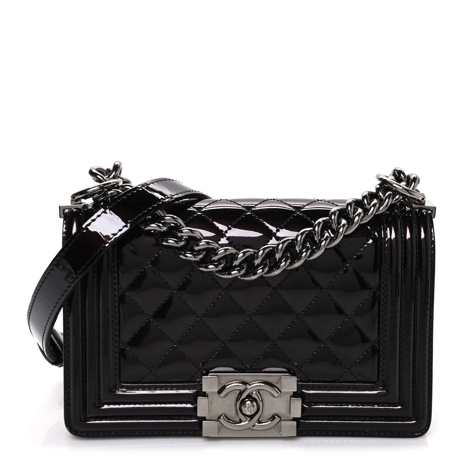 Chanel Patent Calfskin Quilted Small Boy Flap Burgundy