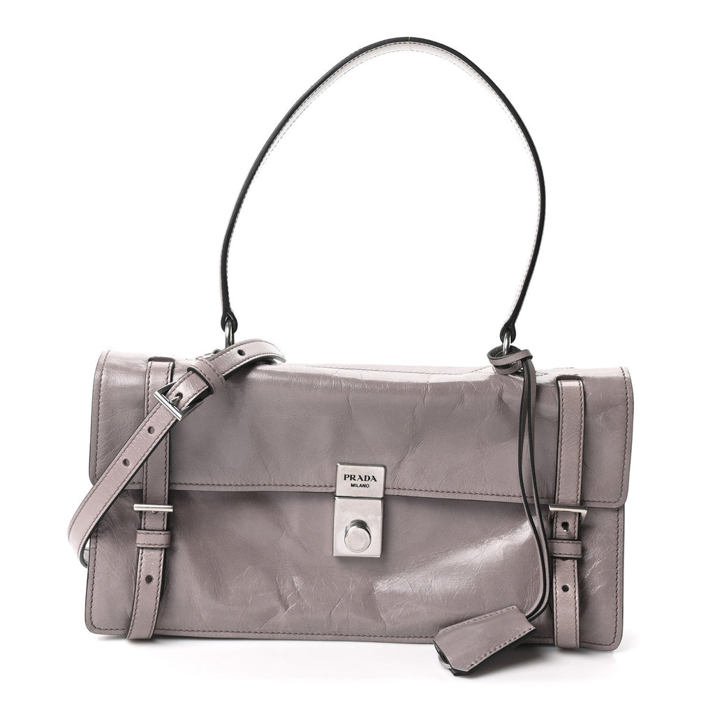 Prada Glossy Calfskin Medium Sound Shoulder Bag Peltro