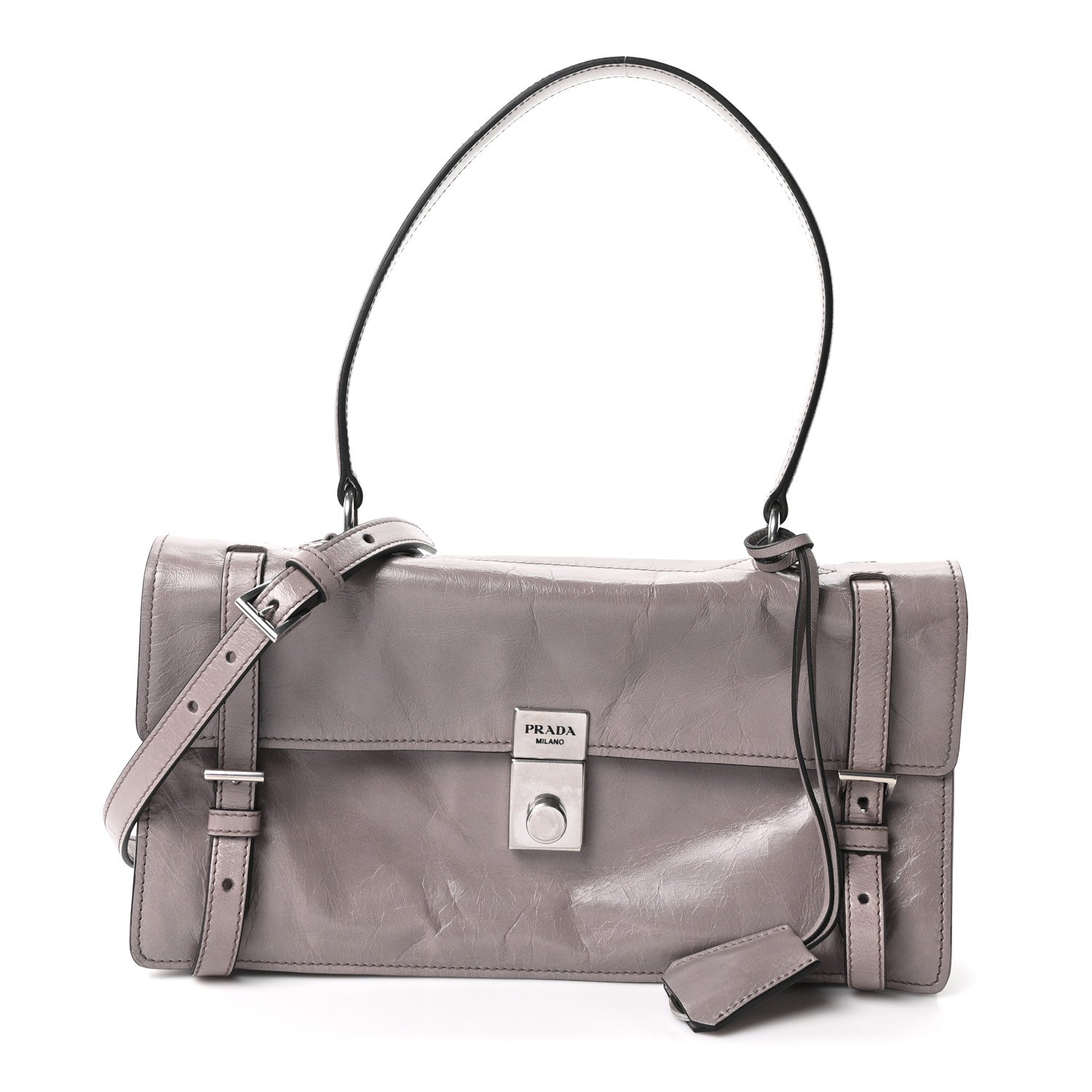 Prada Glossy Calfskin Medium Sound Shoulder Bag Peltro