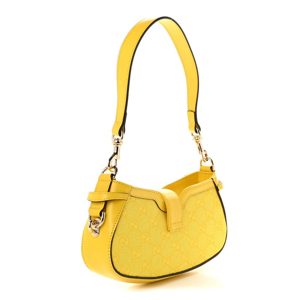 Gucci Calfskin Monogram Mini Moon Side Shoulder Bag Yellow