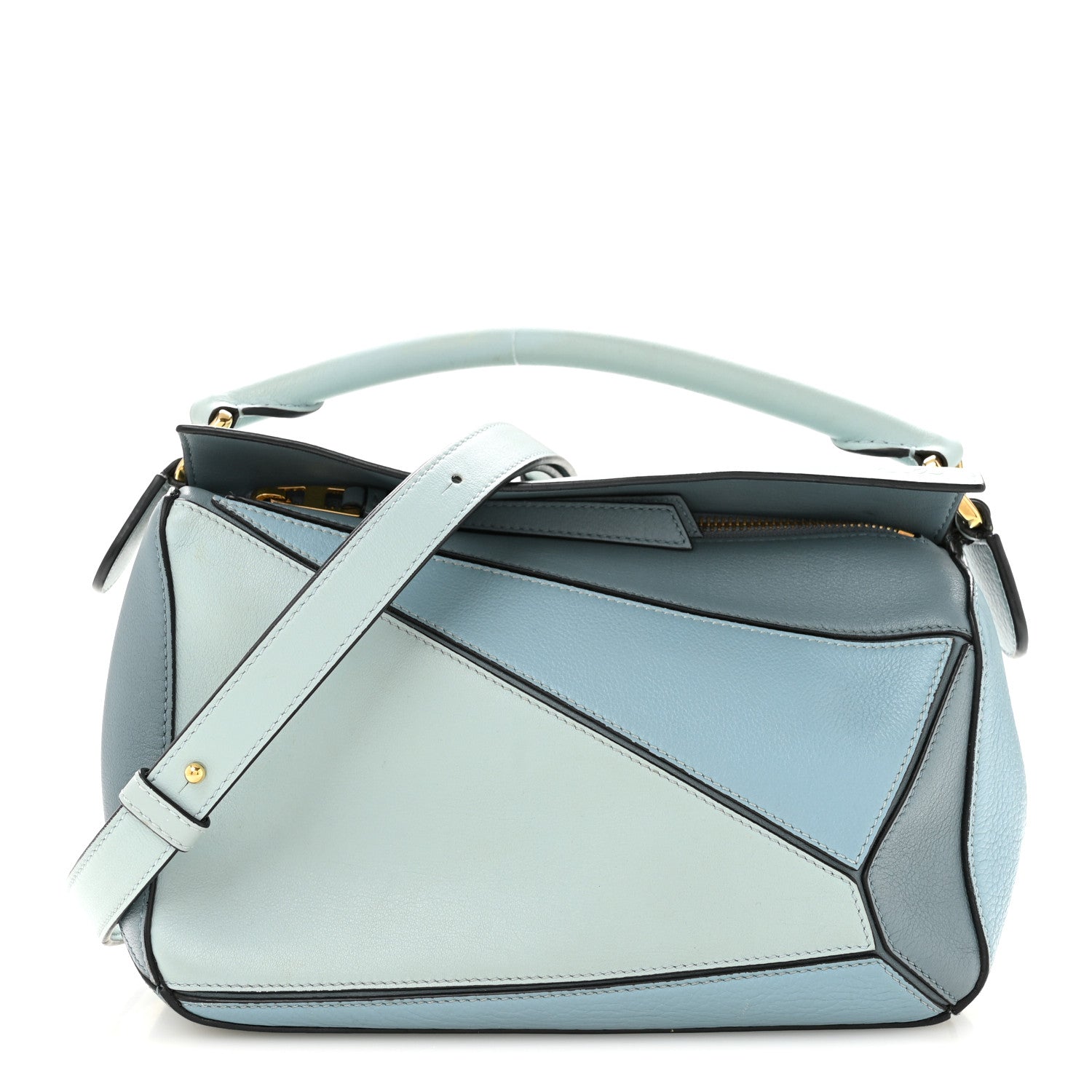 Loewe Calfskin Small Puzzle Bag Aqua Light Blue Stone Blue front view