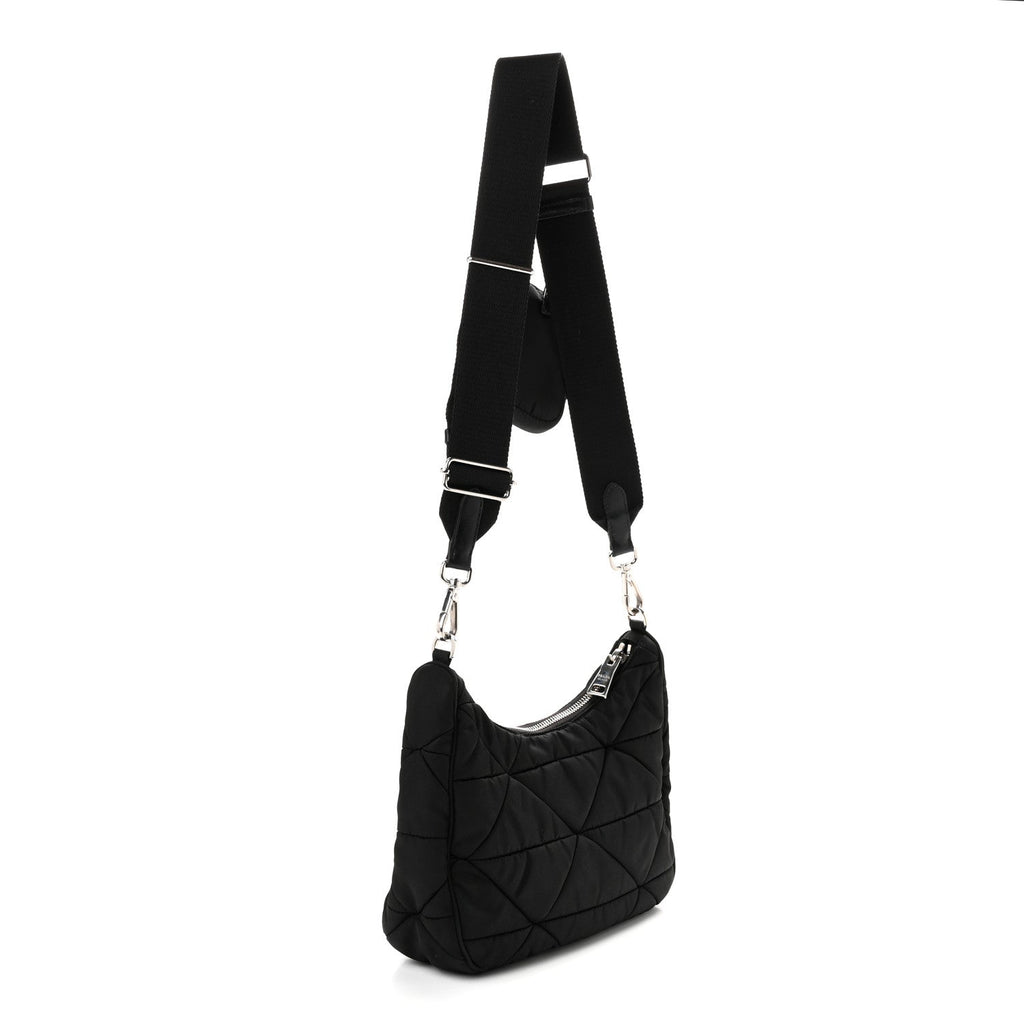 Prada Re-Nylon Triangle Padded Patchwork Shoulder Bag Black