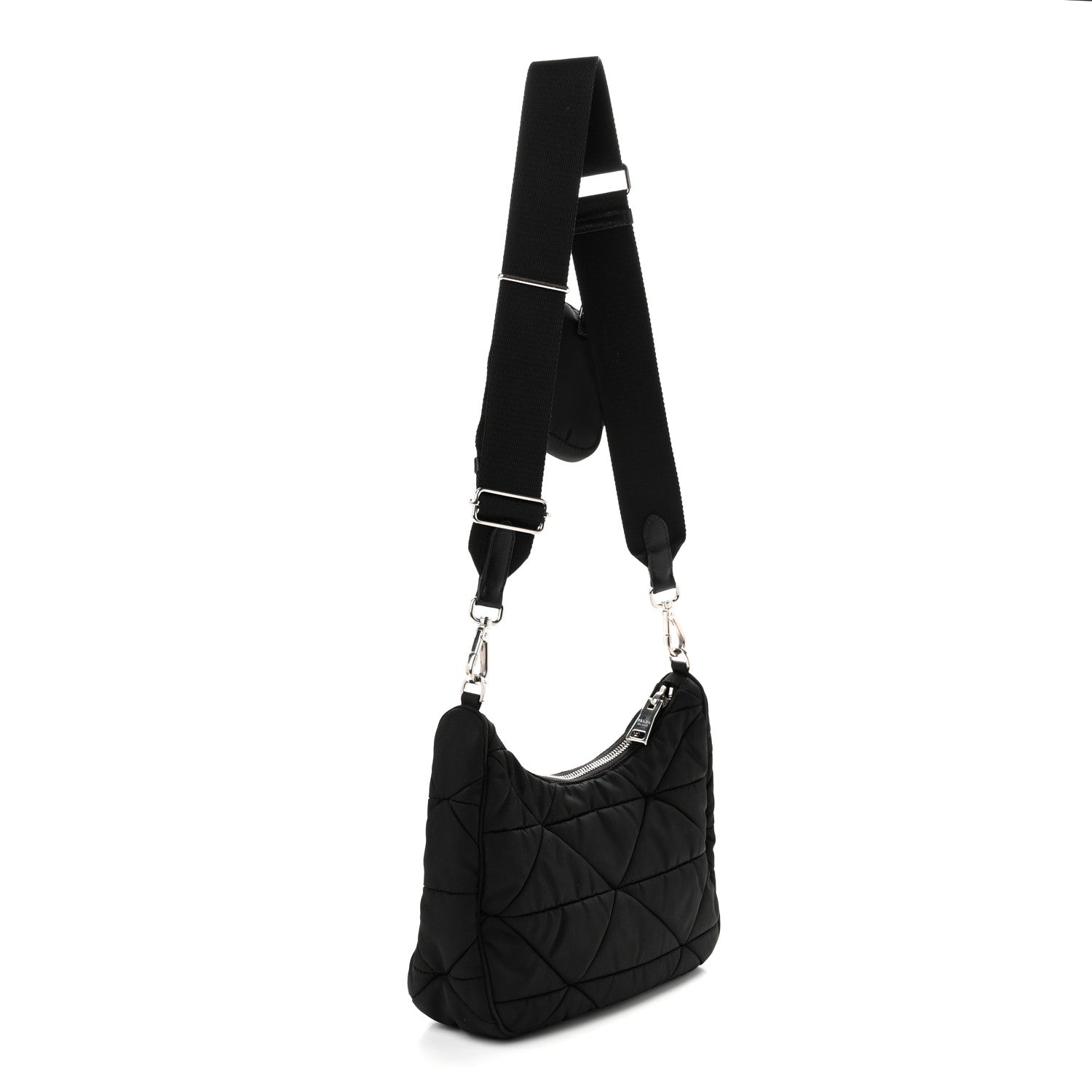 Prada Re-Nylon Triangle Padded Patchwork Shoulder Bag Black