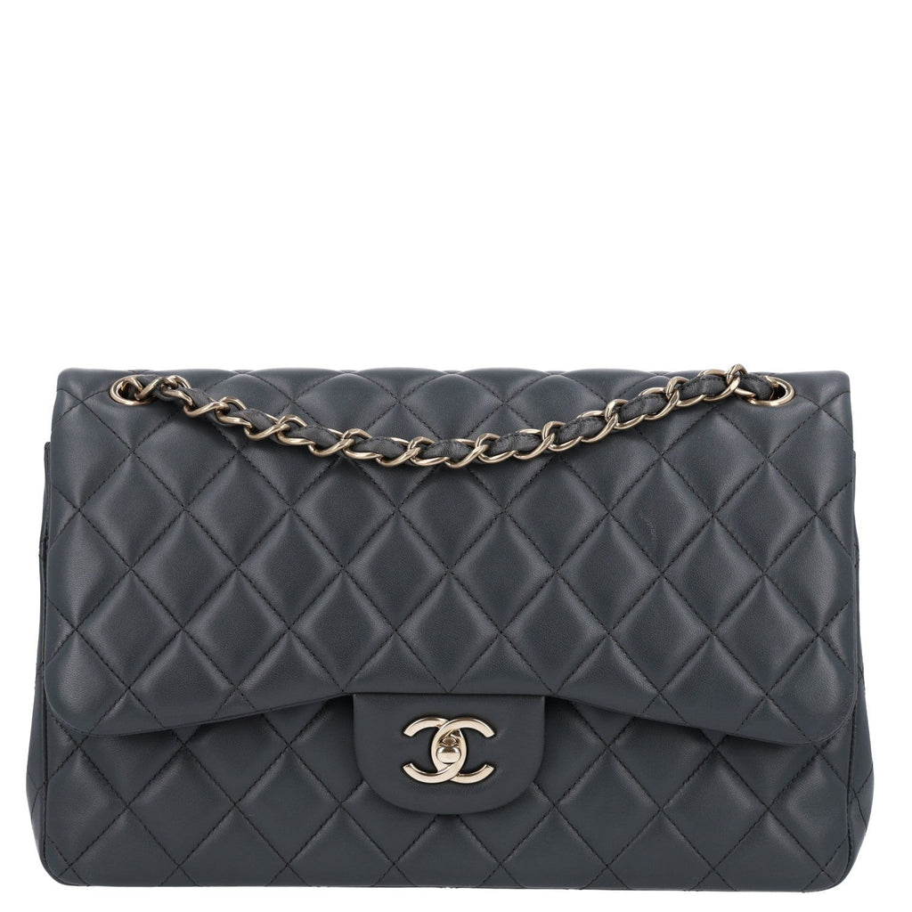 Chanel Lambskin Quilted Jumbo Double Flap Dark Grey