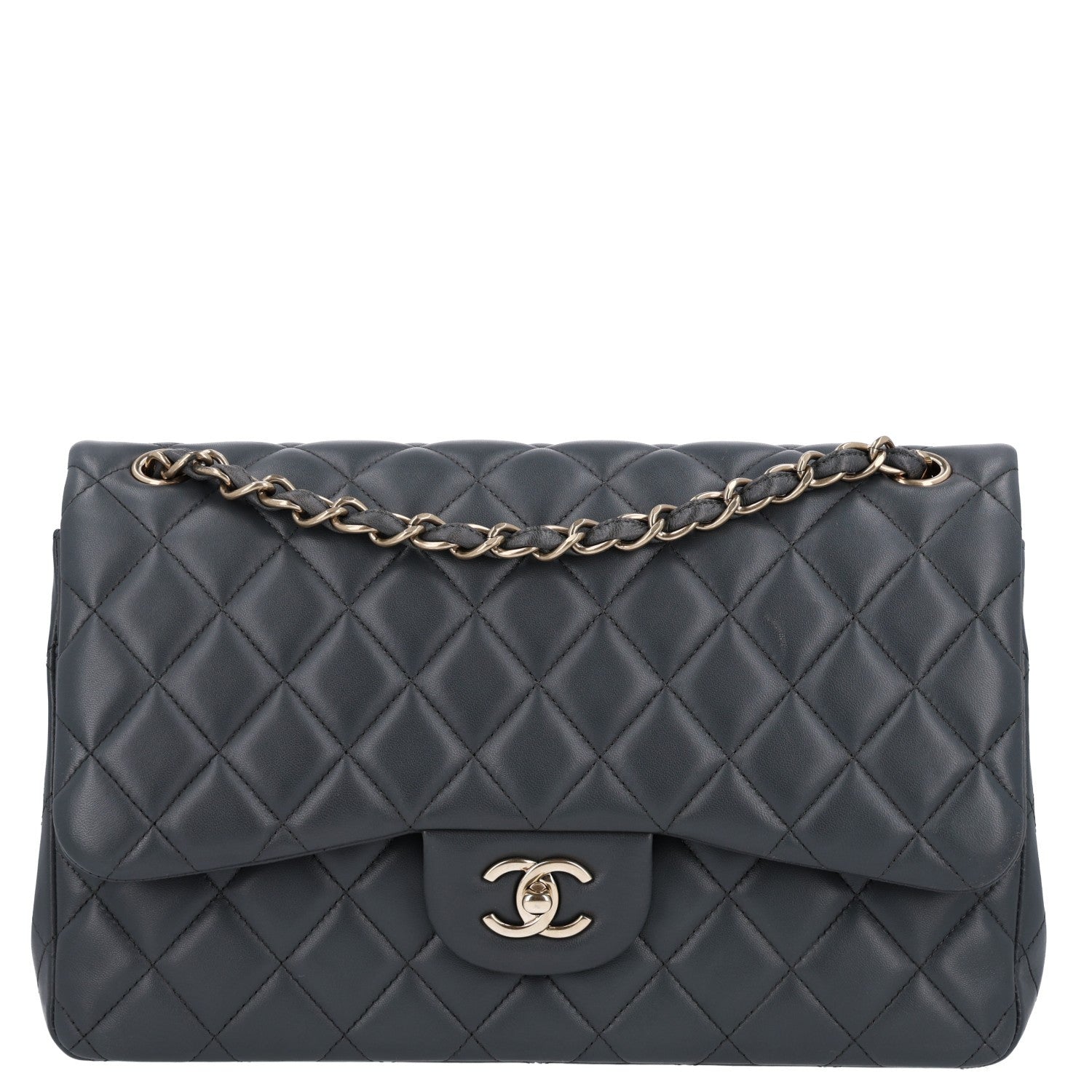 Chanel Lambskin Quilted Jumbo Double Flap Dark Grey