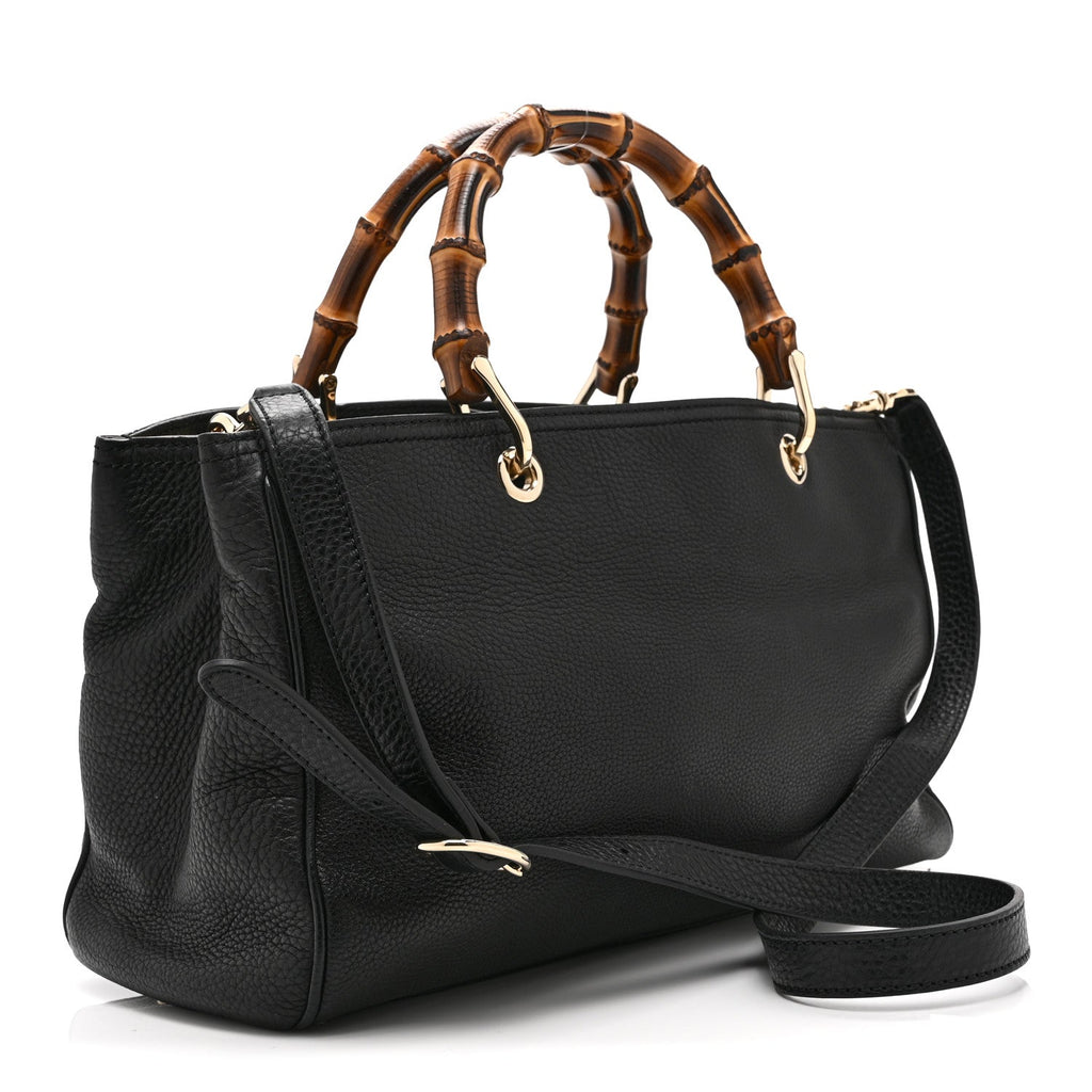 Gucci Pebbled Calfskin Medium Bamboo Shopper Tote Black