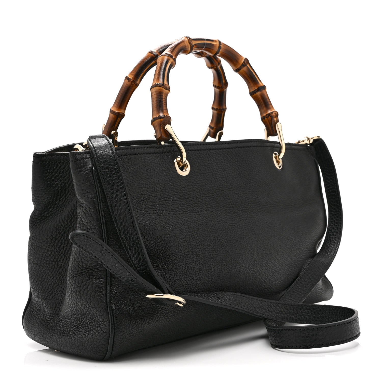 Gucci Pebbled Calfskin Medium Bamboo Shopper Tote Black