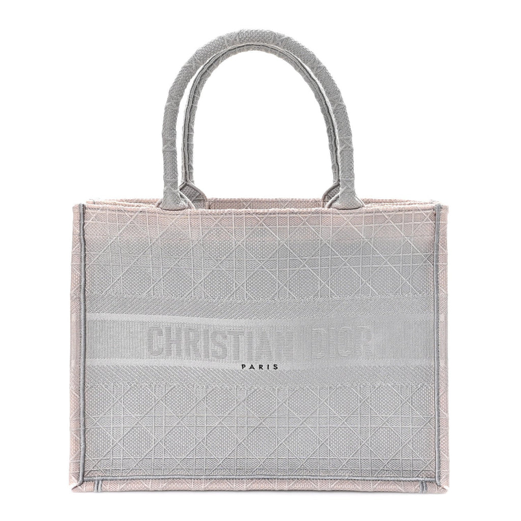 Dior Canvas Embroidered Cannage Medium Book Tote Stone