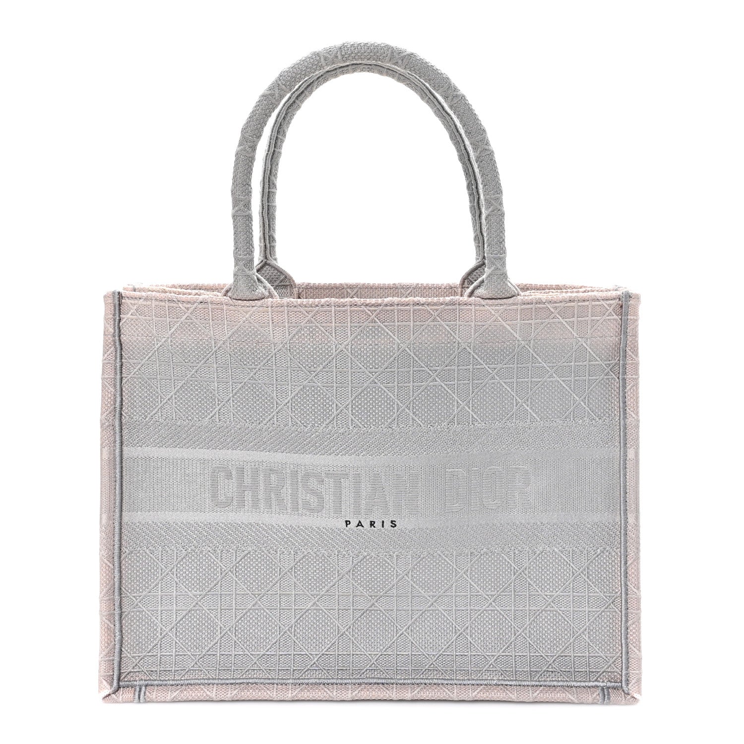 Dior Canvas Embroidered Cannage Medium Book Tote Stone