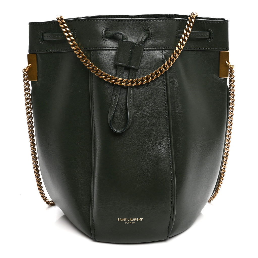 Saint Laurent Smooth Calfskin Small Talitha Bucket Bag Vert Fonce