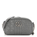 Gucci Calfskin Matelasse Aria Small GG Marmont Chain Shoulder Bag Deep Grey