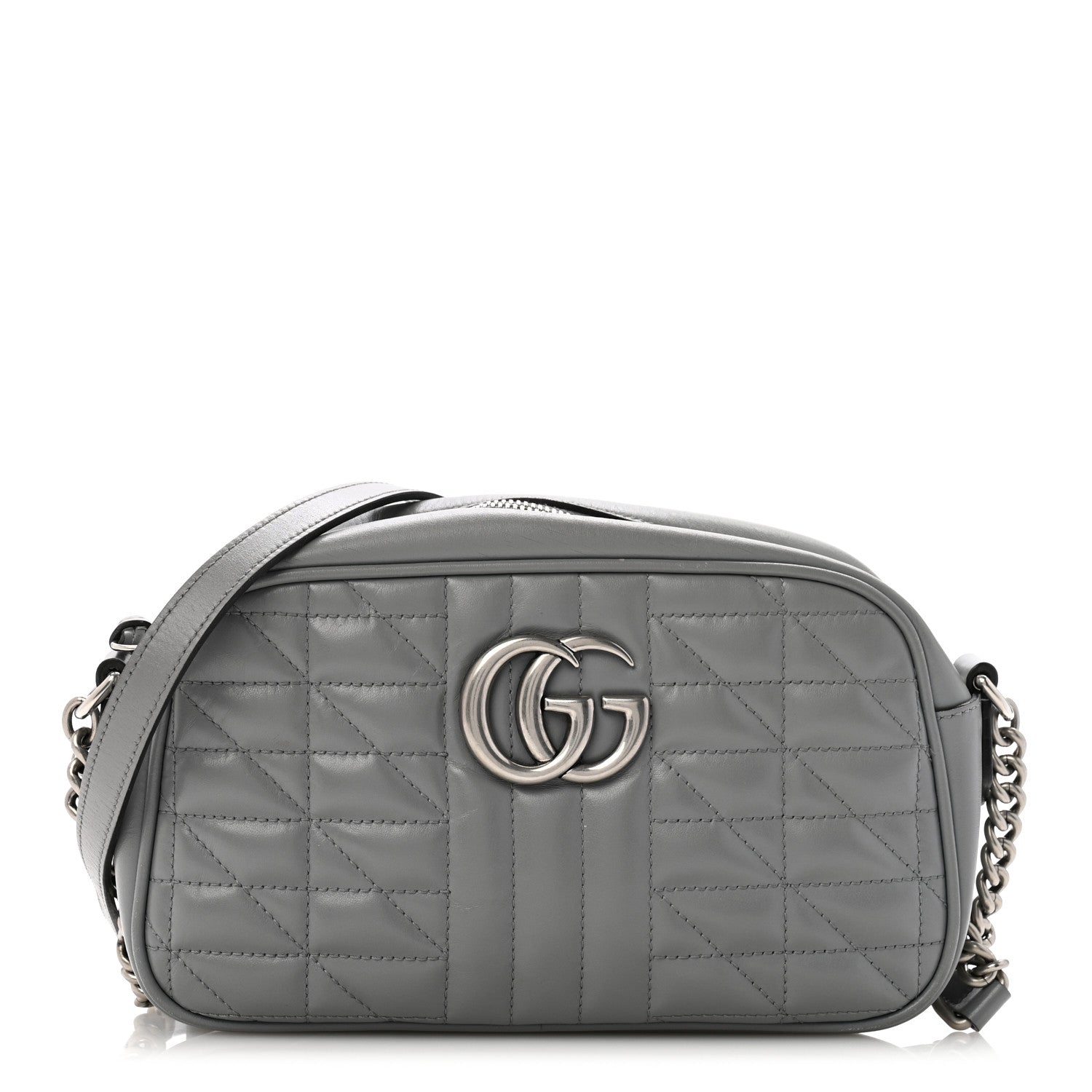 Gucci Calfskin Matelasse Aria Small GG Marmont Chain Shoulder Bag Deep Grey