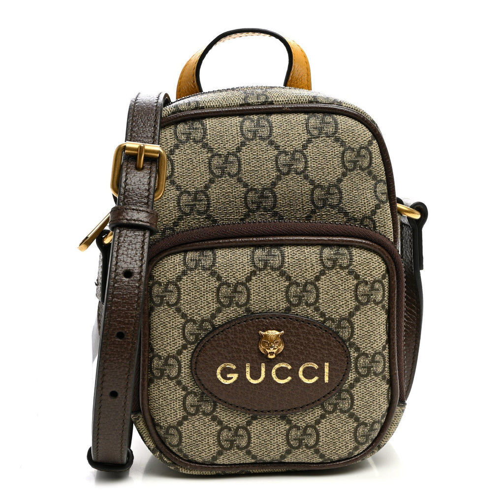 Gucci GG Supreme Monogram Mini Neo Vintage Double Zip Messenger Bag Beige New Acero Crop