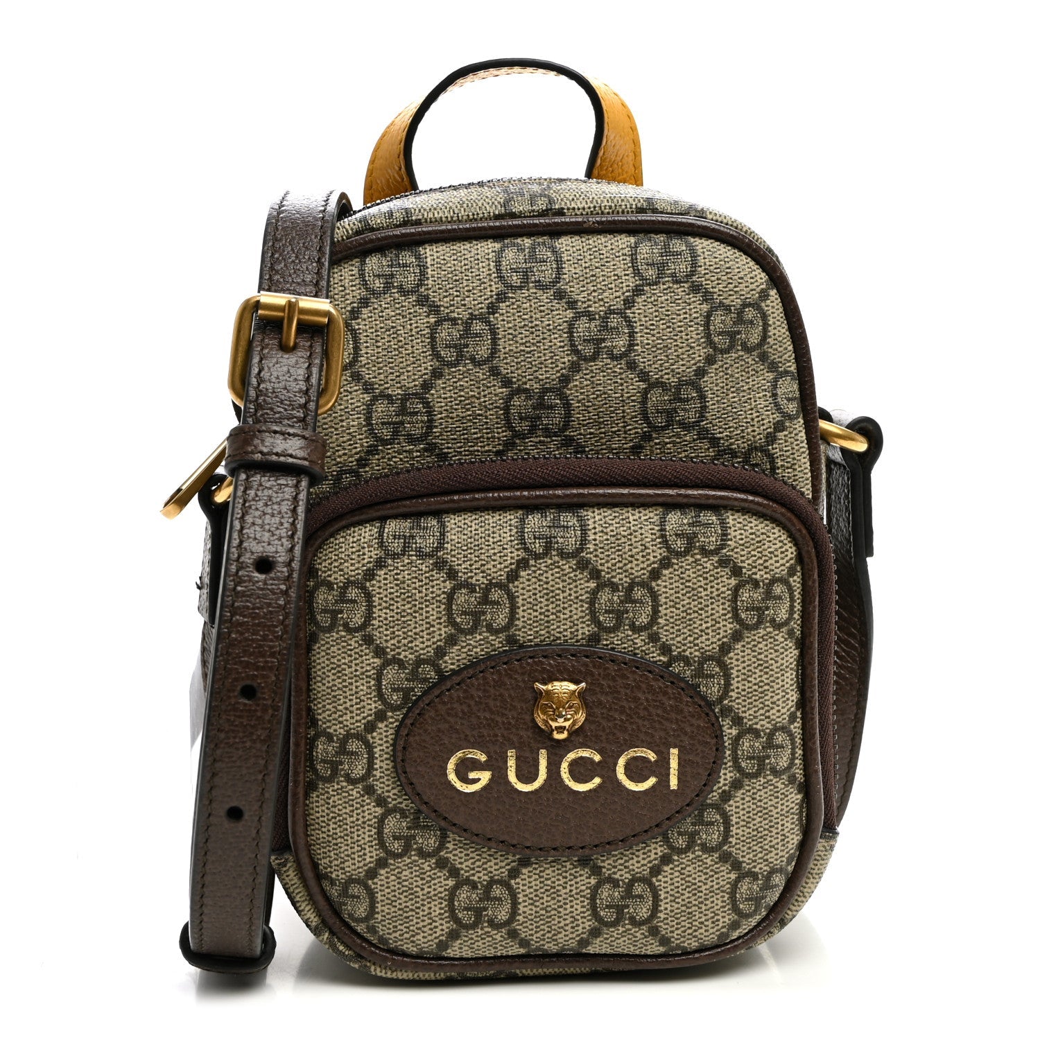 Gucci GG Supreme Monogram Mini Neo Vintage Double Zip Messenger Bag Beige New Acero Crop