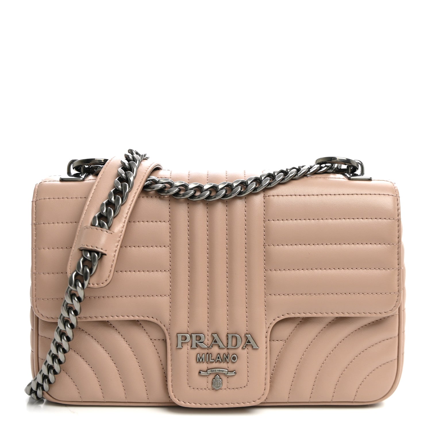 Prada Soft Calfskin Impunture Diagramme Medium Chain Flap Shoulder Bag Cipria