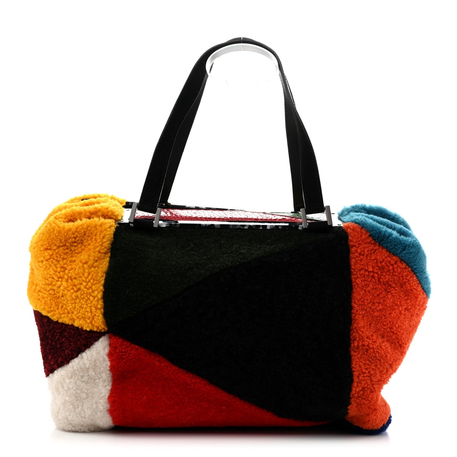 Fendi Shearling Snakeskin Geometric To You Satchel Multicolor