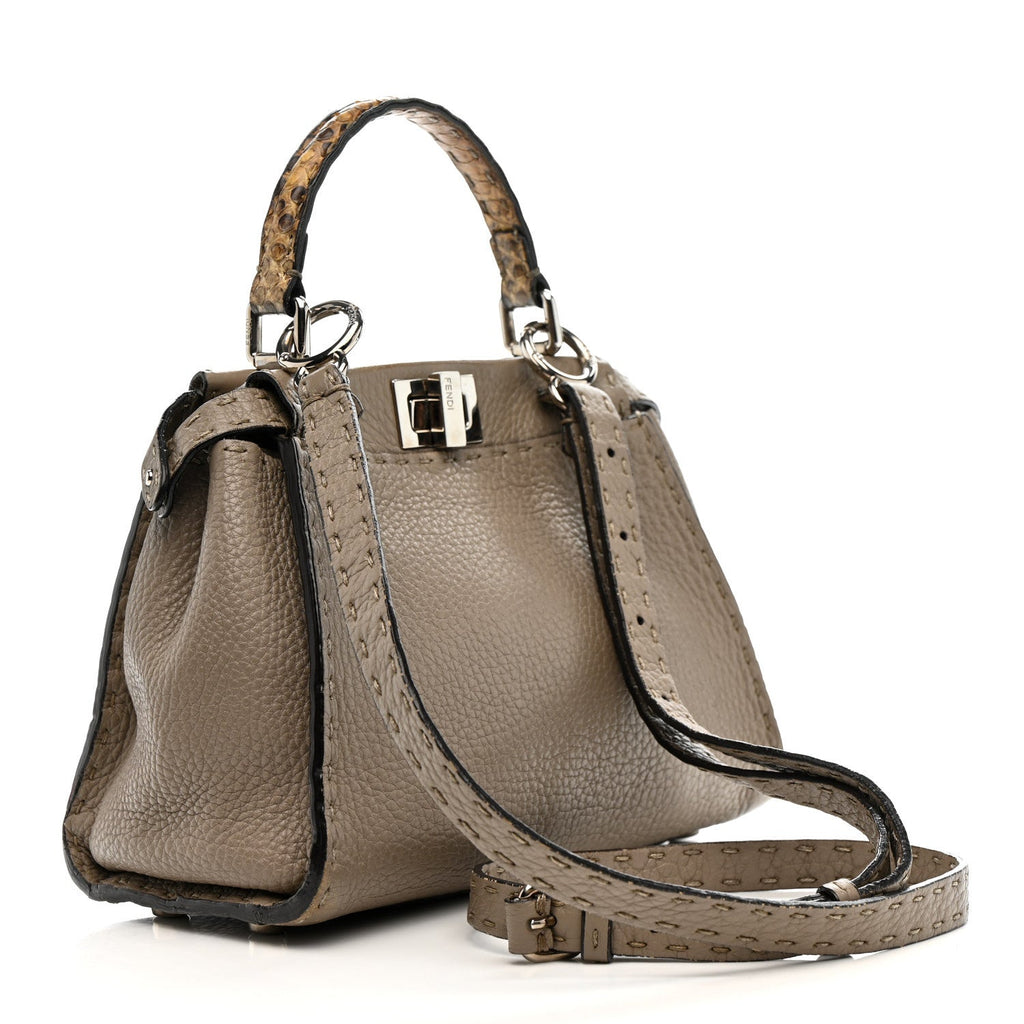 Fendi Cuoio Romano Snakeskin Selleria Mini Peekaboo Iconic Satchel Roccia Corda