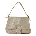 Fendi Metallic Jacquard Zucchino Suede Mama Baguette Peltro Argento Sabbia