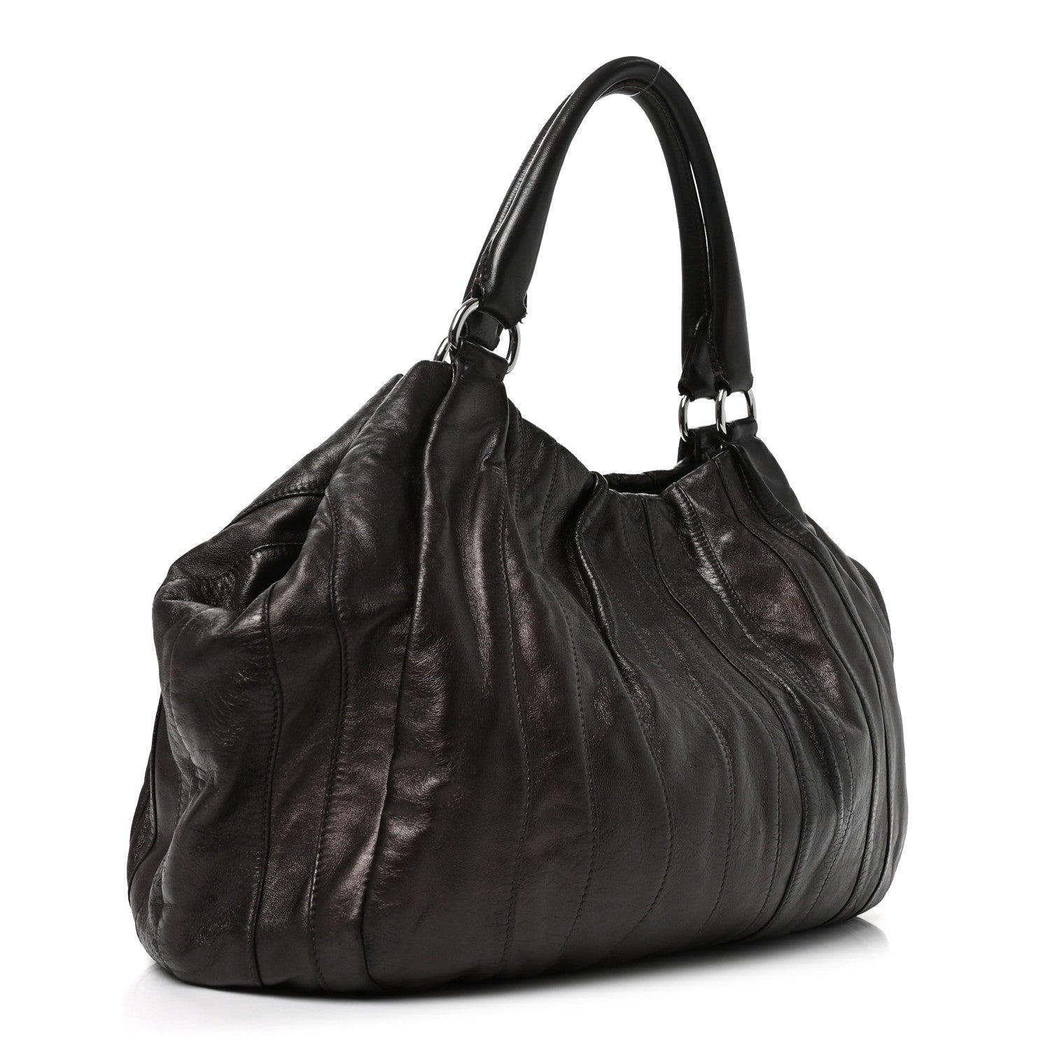 Prada Nappa Pleated Hobo Grafite Mordore