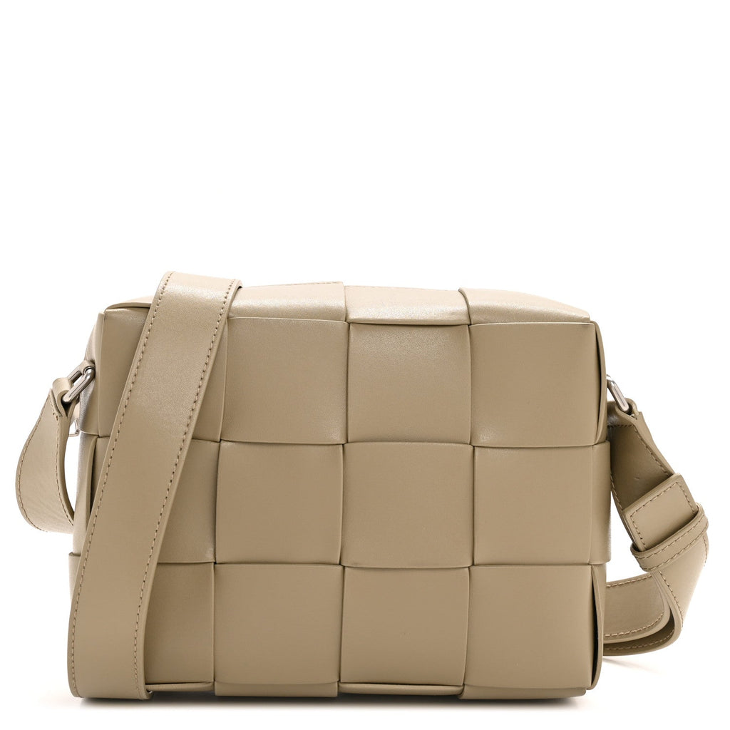 Bottega Veneta Lambskin Maxi Intrecciato Cassette Camera Bag Travertine