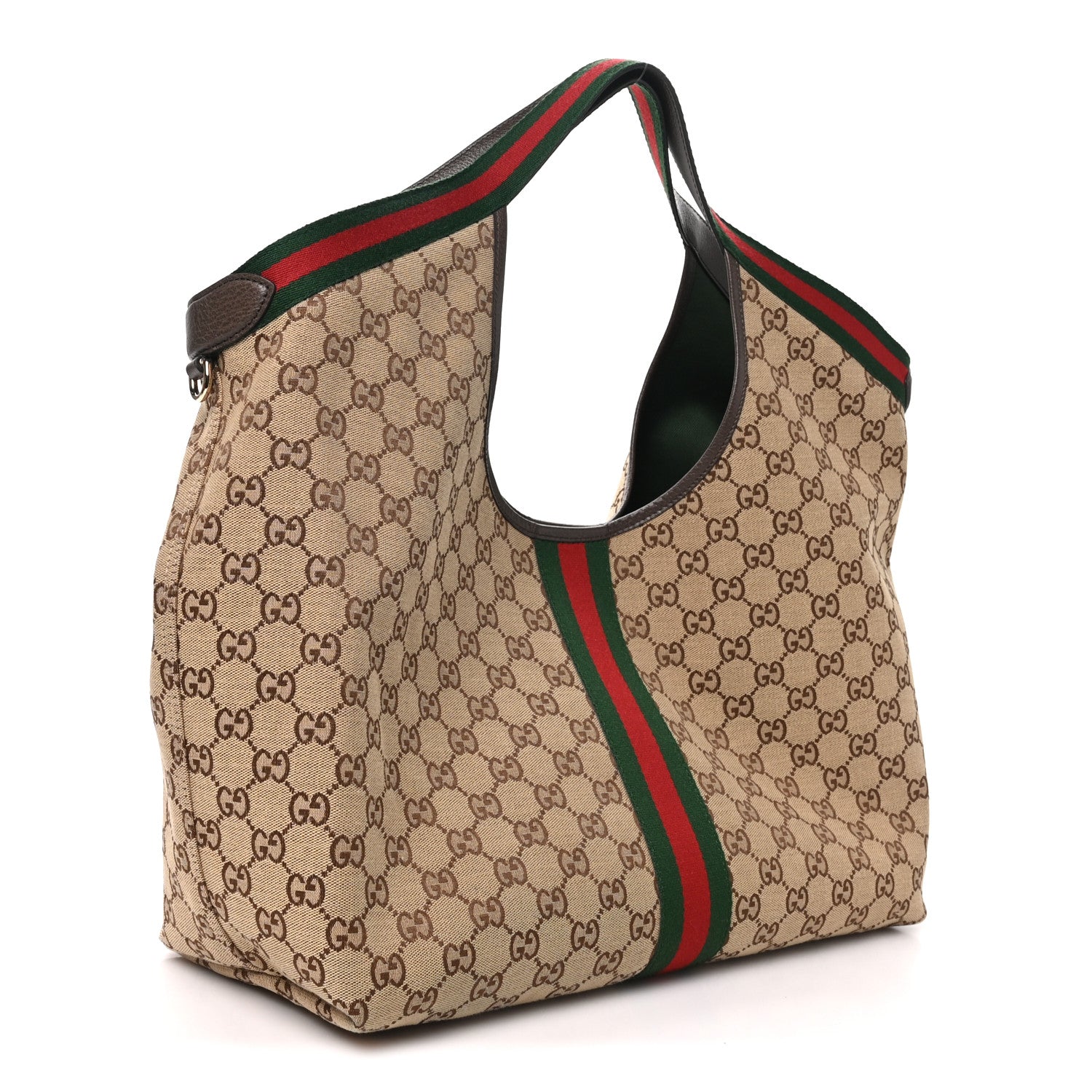 Gucci GG Monogram Web Large Giglio Tote Beige Brown