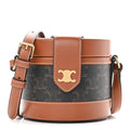 Celine Calfskin Triomphe Canvas Medium Tambour Bag Tan