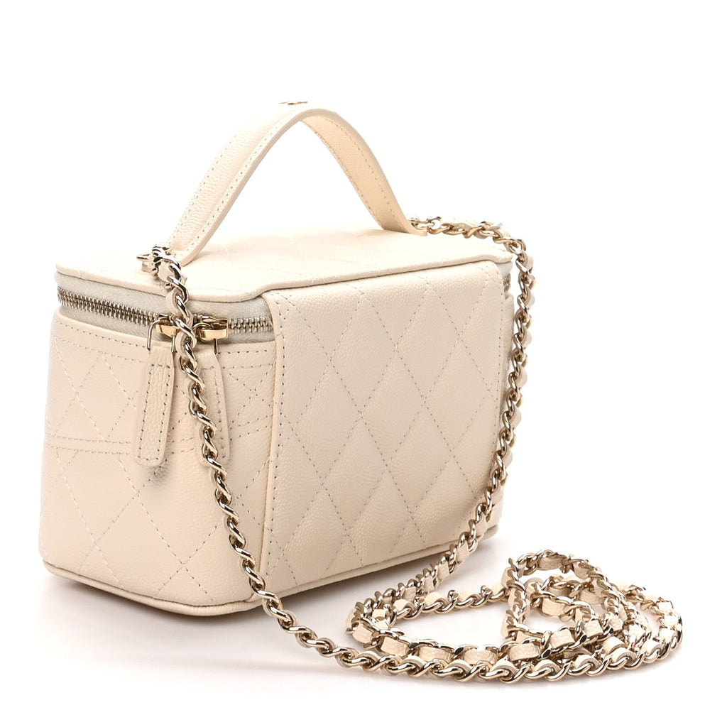 Chanel Caviar Quilted Trendy Handle Mini Vanity Ecru
