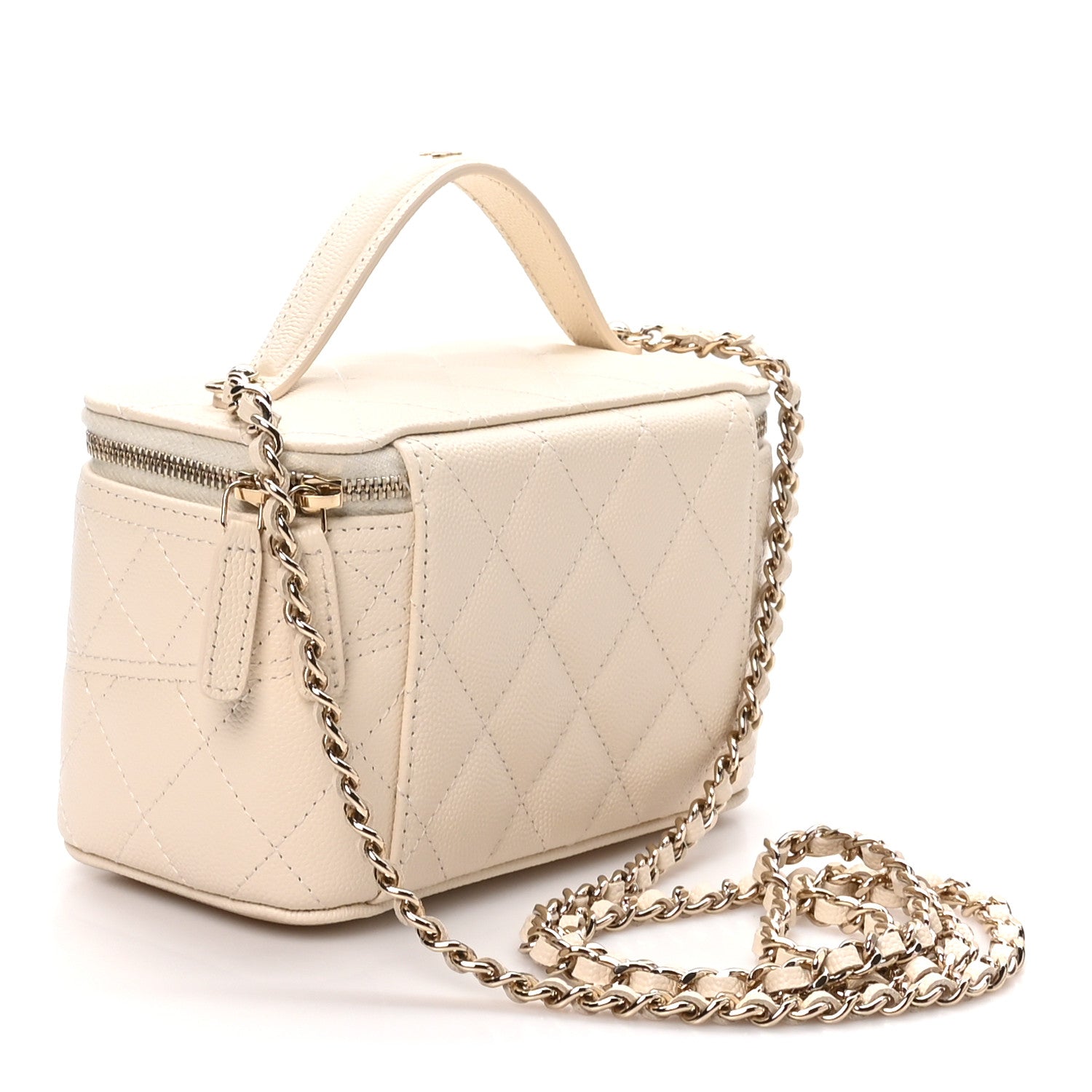Chanel Caviar Quilted Trendy Handle Mini Vanity Ecru