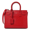 Saint Laurent Calfskin Crocodile Embossed Nano Sac De Jour Red