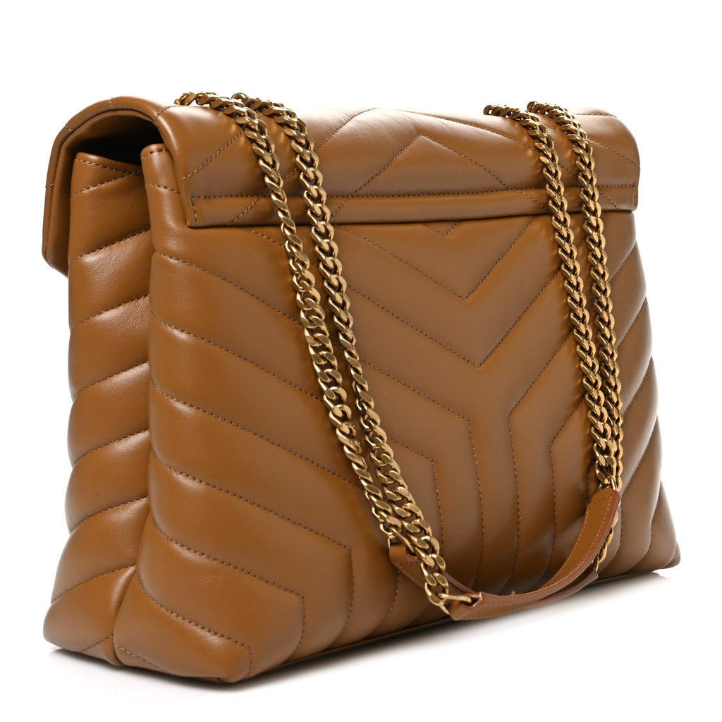 Saint Laurent Calfskin Y Quilted Monogram Medium Loulou Chain Satchel Dark Natural