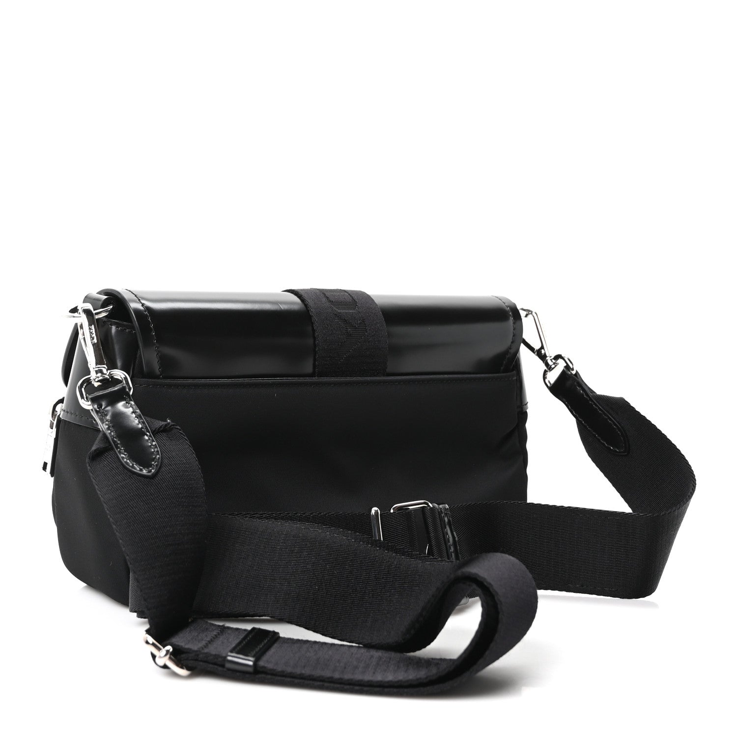 Prada Re-Nylon Spazzolato Double Pocket Buckle Shoulder Bag Black