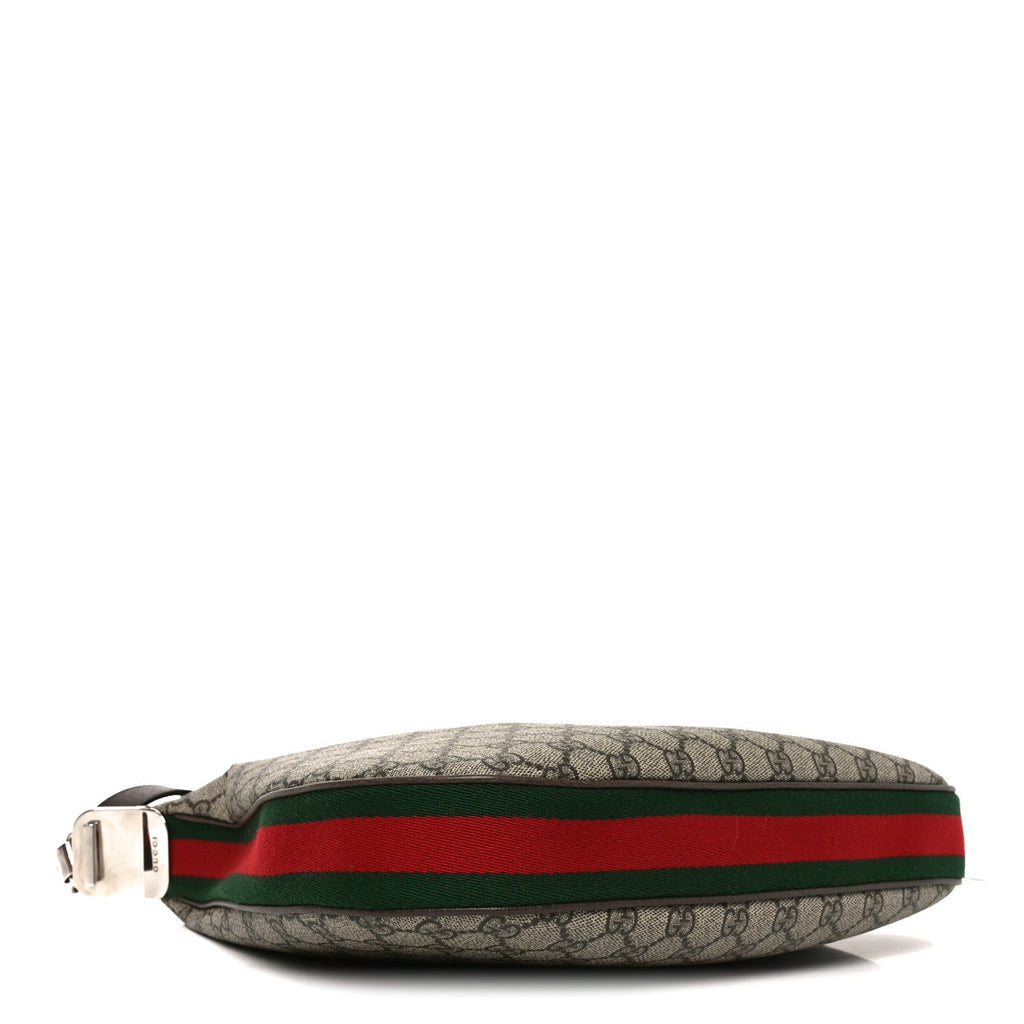 Gucci GG Supreme Monogram Textured Calfskin Web Large Attache Shoulder Bag Beige Ebony New Acero