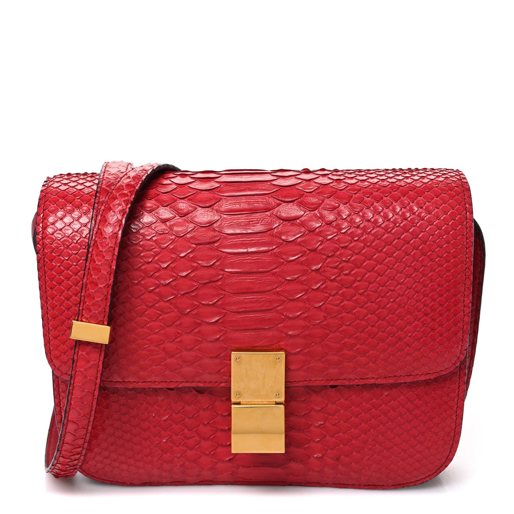Celine Snakeskin Medium Classic Box Flap Red
