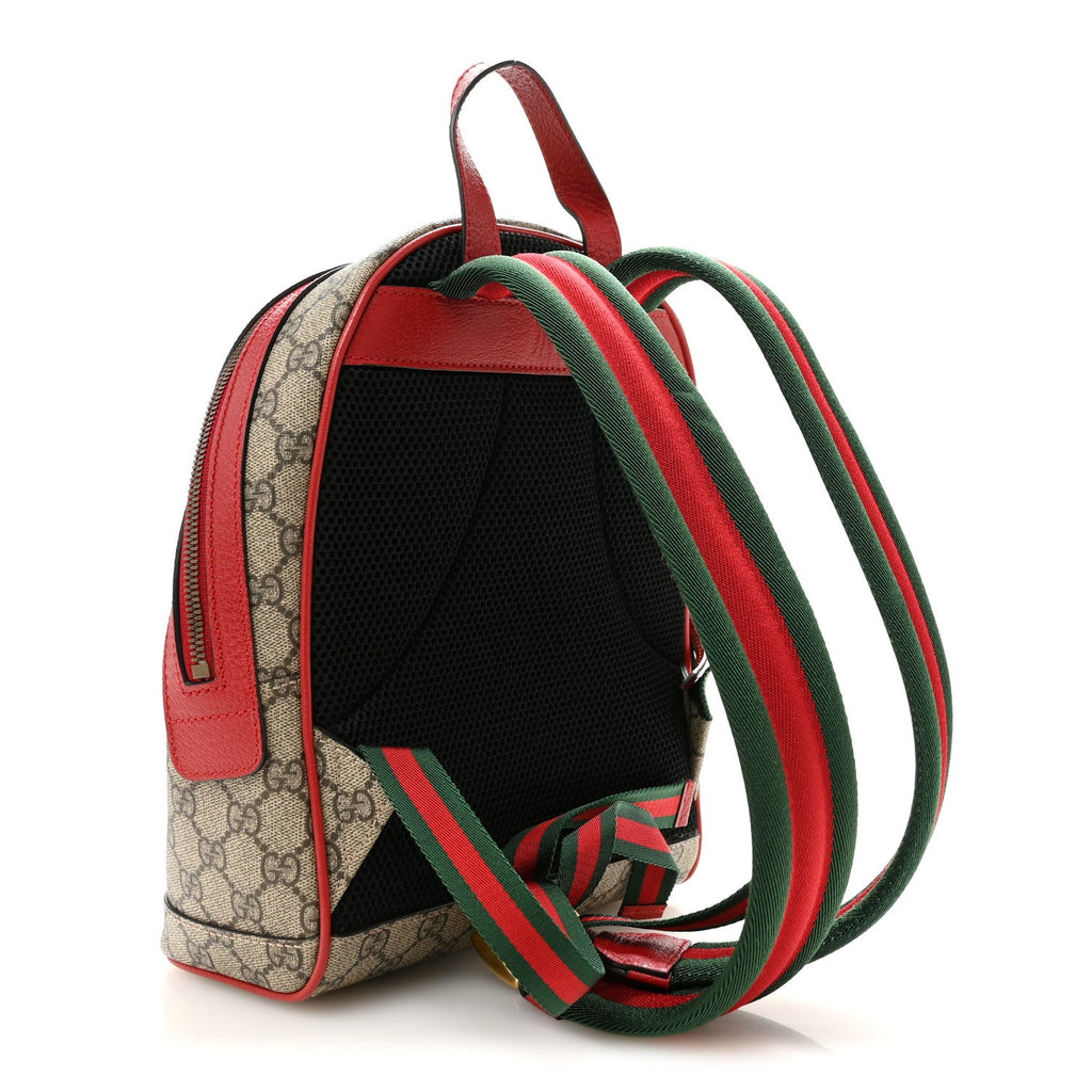 Gucci GG Supreme Monogram Web Bosco Patch Dome Backpack Beige Malva Hibiscus Red