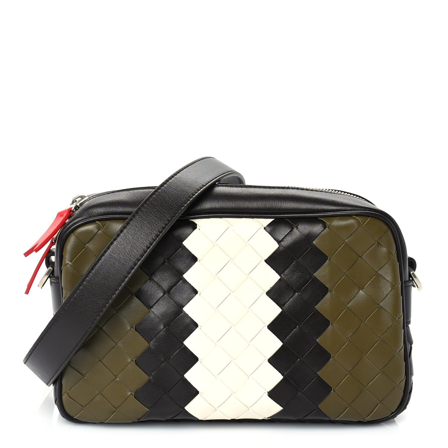 Bottega Veneta Calfskin Intrecciato Small Camera Bag Green Black White