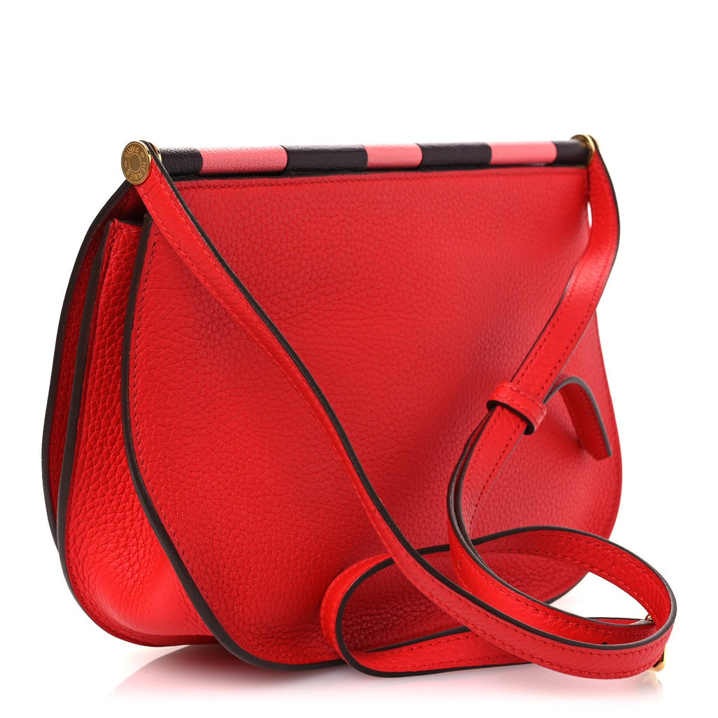 Hermès Taurillon Clemence Chevre Mysore Saut 25 Rouge De Coeur Rose Azalee Rouge Sellier