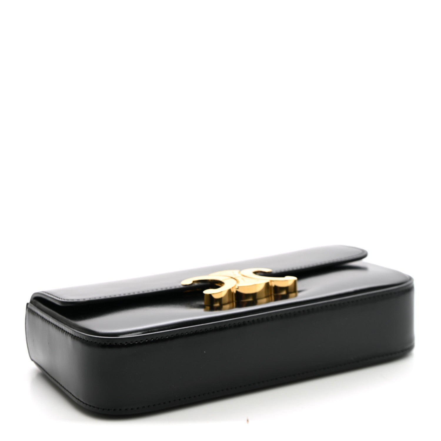 Celine Shiny Calfskin Triomphe Chain Shoulder Bag Black detail view