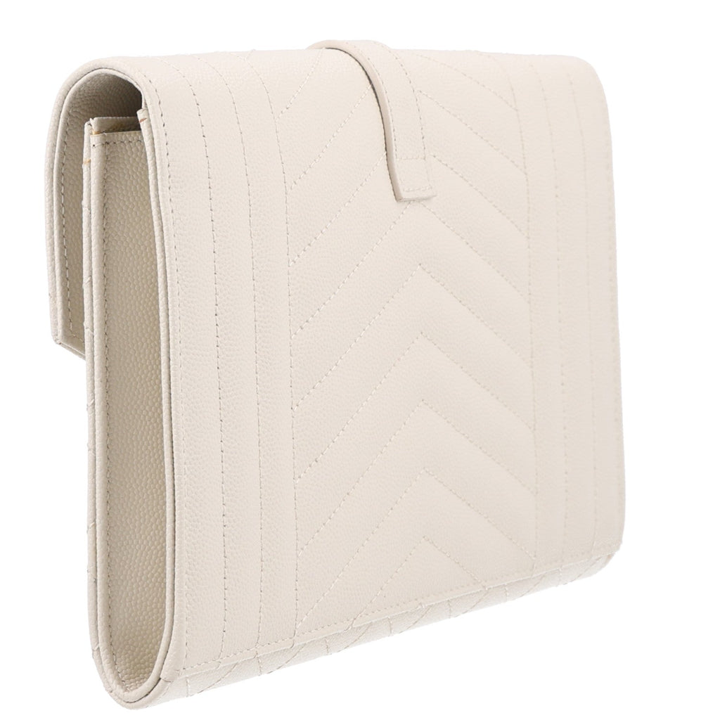 Saint Laurent Grain De Poudre Textured Mixed Matelasse Triquilt Monogram Clutch Crema Soft