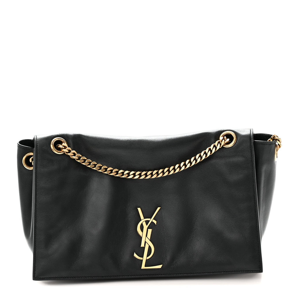 Saint Laurent Smooth Calfskin Suede Medium Reversible Monogram Kate Satchel Black