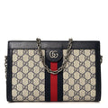 Gucci GG Supreme Monogram Textured Dollar Calfskin Web Small Ophidia Chain Shoulder Bag Beige Blue