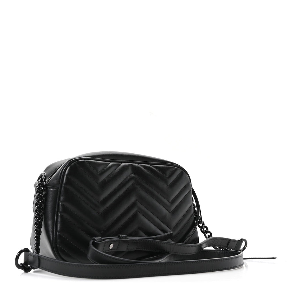 Gucci Calfskin Matelasse Monochrome Small GG Marmont Chain Shoulder Bag Black